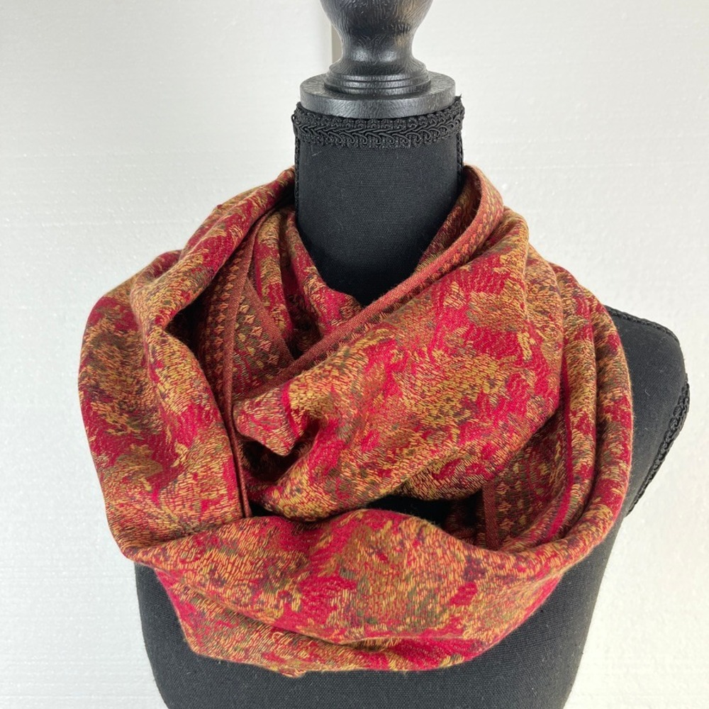 Rapti Wool Silk Oversized Scarf Wrap Red‎ Gold Tapestry Paisley Shawl NWT